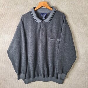 Vintage Harbor Bay Sweater Shirt Mens 3X Gray Ribbed Long Sleeve Polo Pullover